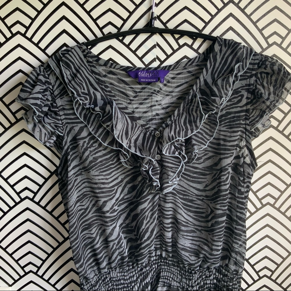 Vintage Miley Cyrus Max blouse animal print 2000’s Y2k office siren - Picture 2 of 3